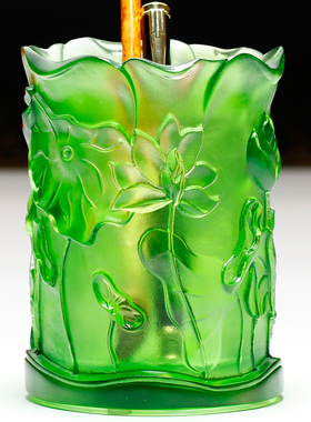 极速琉璃荷花饰品水晶笔筒摆件办公室展示柜书P桌女领导女生工艺