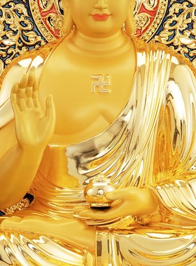 极速纯铜彩绘药i师七佛琉璃光如来佛祖南无阿弥陀佛寺庙供佛堂桌