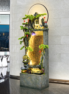 新品中式客厅g招财水幕墙大型假山流水装饰落地循环水景观摆件开