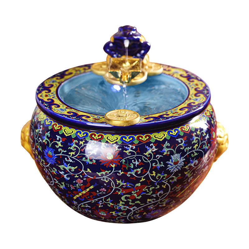 瓷塘祥汇 景德镇陶瓷流水摆件聚宝盆金蟾吐水 桌面招财聚财风水轮,淘宝优惠券,粉丝福利购,淘宝优惠卷