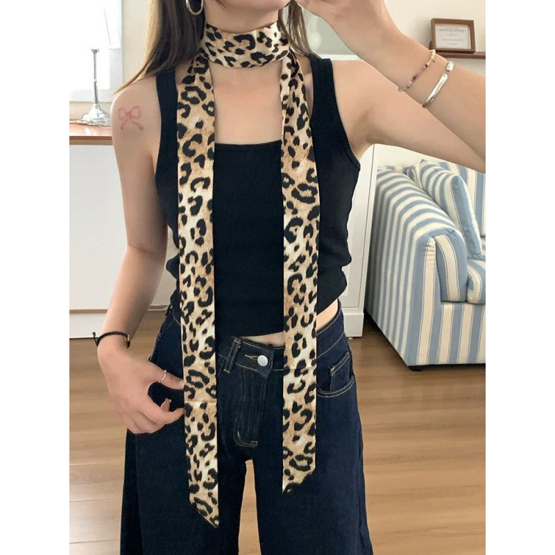 豹纹美学复古细窄长条围脖女发带丝巾绑发时尚设计感领巾腰带领带