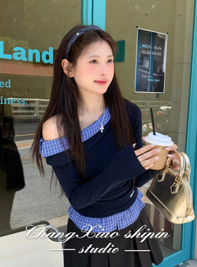 韩系藏青格纹爱心发箍女复古学院风布艺头箍少女日常外戴发卡发饰