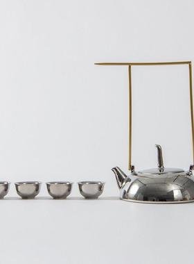 新中式轻奢电镀银色陶瓷茶具托盘套装客厅茶几书房别墅样板房摆件