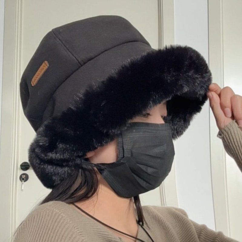 2024新款女士渔夫帽冬季加毛绒护耳加厚保暖大头围显脸小可挂口罩