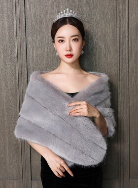 新娘结婚冬季时尚保暖长袖袄子2024新款伴娘百搭白色婚纱毛披肩女