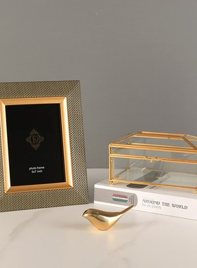 黄铜皮革相框摆台摆件6寸7寸相架画框相册样板房卧室床头柜装饰品