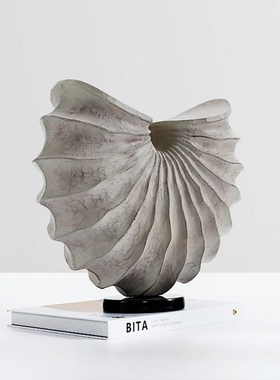 侘寂风扇形花器花瓶摆件海螺纹样板间售楼处客R厅摆件花瓶艺术品