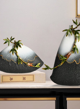 新中式陶瓷细口花瓶侘寂风高级感客厅插花玄关电视V柜茶桌禅意摆