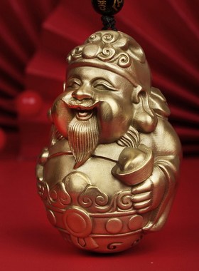 纯铜财神爷手把件男士随身把玩z黄铜招财可爱女用解压文玩长辈送