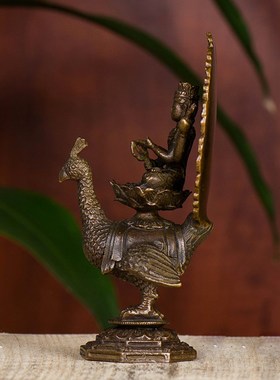 藏村 家具装饰摆件中式雕像D摆件仿古5寸孔雀大明王铜像