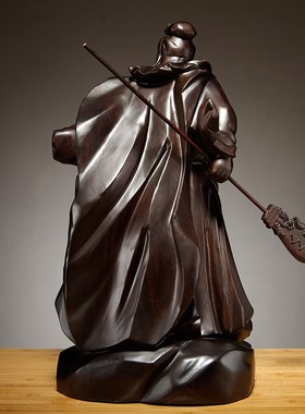黑檀实木雕刻关公像摆件家居客厅装饰红木工艺品店铺供奉开业送礼