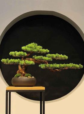 新中式仿真迎客松盆景客s厅博古架玄关门厅柜摆件软装绿植禅意造