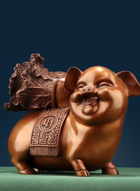 紫铜《百财猪》白菜猪摆件工艺品紫铜十二生肖猪家居.装饰品摆设
