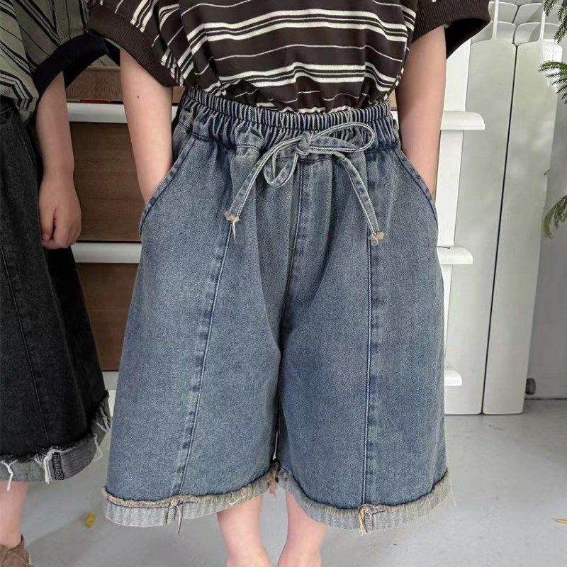 儿童复古拼接毛边阔腿裤夏季新品韩系男女童宽松休闲七分裤牛仔裤,淘宝优惠券,粉丝福利购,淘宝优惠卷