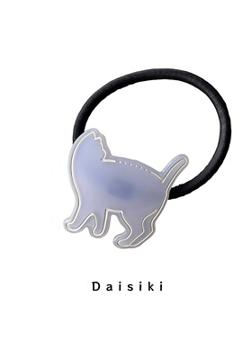 日系灰色领结小猫发圈醋酸质感软萌卡通猫咪头绳可爱马尾发绳头饰