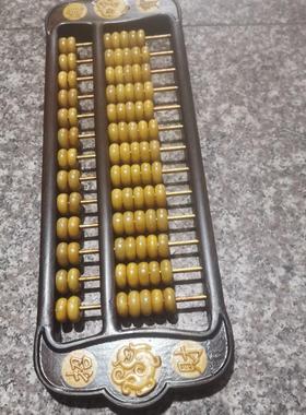 子玉算盘摆件招财密底老式木雕老物件古玩收藏品老黑檀木桌面摆件