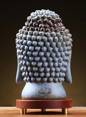 中式阿弥陀佛头摆件佛首茶室佛陀家居客厅博古架装饰鱼缸造景摆设