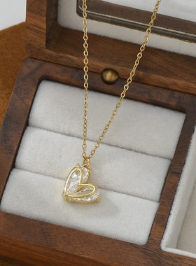 新款简约设计微镶锆石爱心锁骨链项链女日韩极简风小巧桃心项饰潮