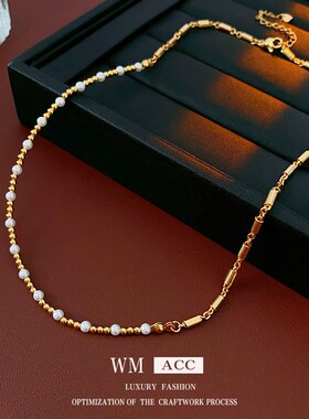 简约圆形串珠珍珠项链夏季新款百搭锁骨链轻奢高级感气质项饰