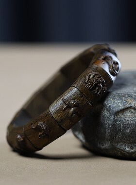 沉香木手串十二生肖木质手镯复古风文玩圆环手把件木镯子男女