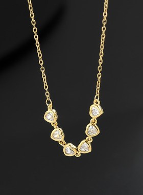 2024年新款微镶锆石气质锁骨链女小众设计感爱心吊坠项链精致颈链