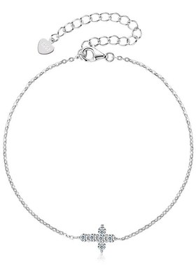 2024新品百搭镶钻十字架手链 极简金色O字链爱心吊坠手链女士饰品