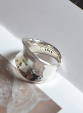 日韩曲线光面食指戒指女纯银 时尚 个性戒指开口小众高级感装饰品