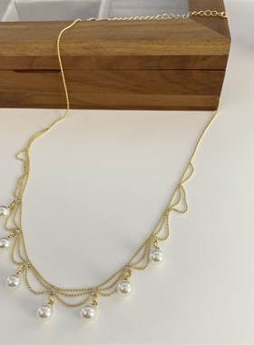 轻奢风蕾丝珍珠项链女 日韩气质高级感小众设计宫廷风珍珠锁骨链