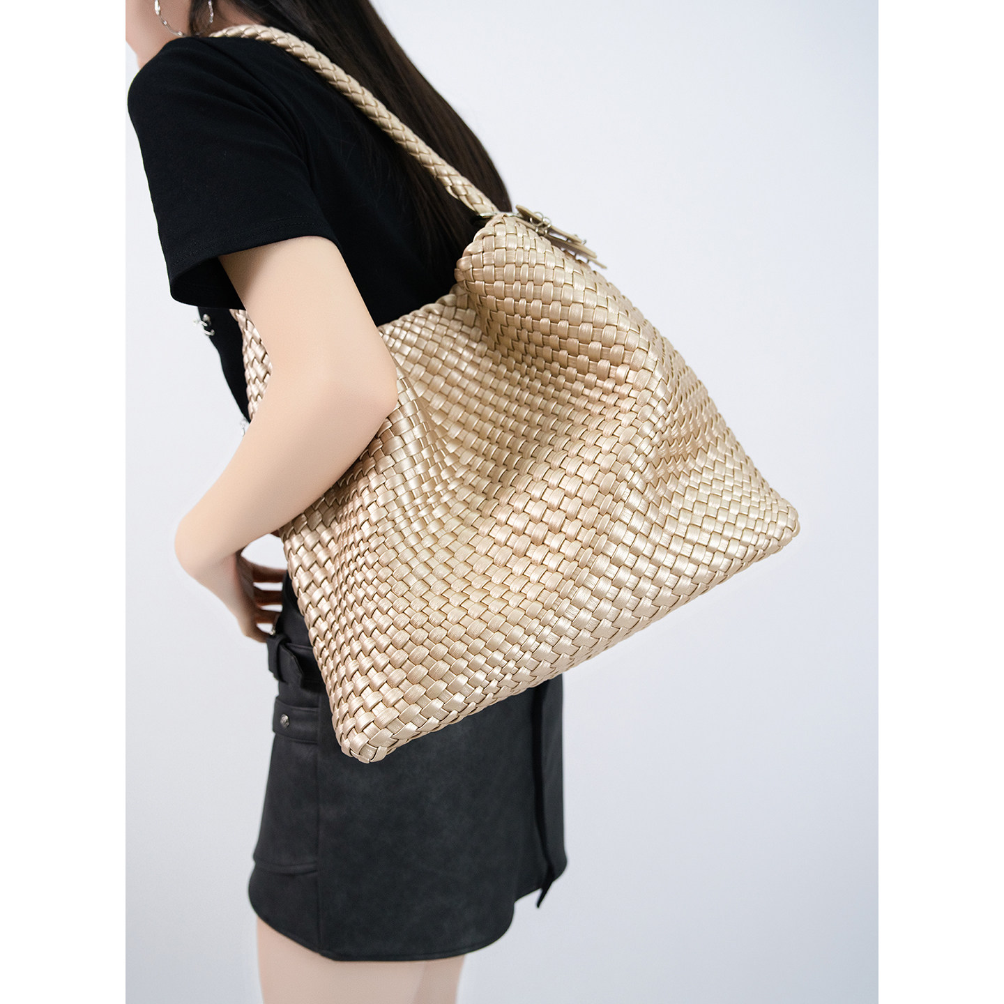 JOZY原创设计枪枪同款香槟色编织托特包大容量通勤手提单肩斜挎包,淘宝优惠券,粉丝福利购,淘宝优惠卷