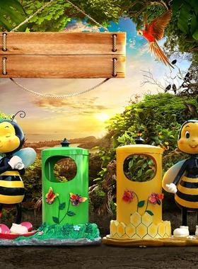 户外卡通动物垃圾桶雕塑摆件幼儿园景区玻璃钢园林创意公园装饰品