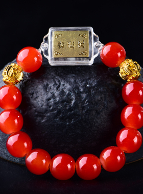 新品楞严手链女男六字真言黑曜石佛珠本M命年随身玛瑙水晶手串
