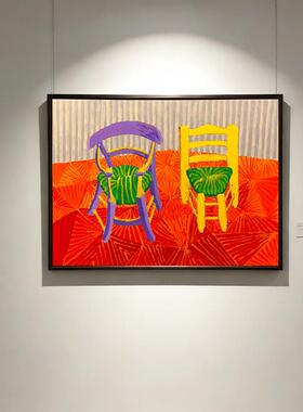 大卫霍克尼装饰画春天绿色森林大树挂画世界名画卧室玄关壁画过道