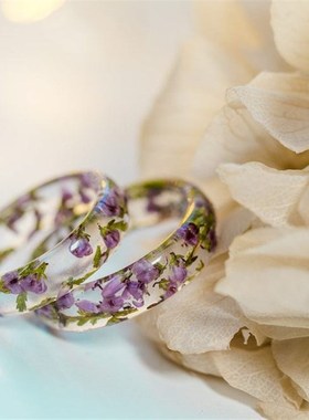 希瑟花树脂戒指,真正的花卉戒指,独特的女士戒指