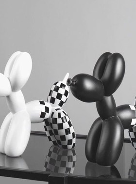 北欧现代创意棋盘格狗轻奢树脂高级感桌面客厅电R视柜装饰可爱摆