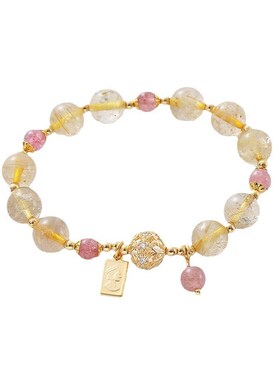 新款简约春夏金发晶黄水晶手链手串女生清新甜美日韩百搭手饰