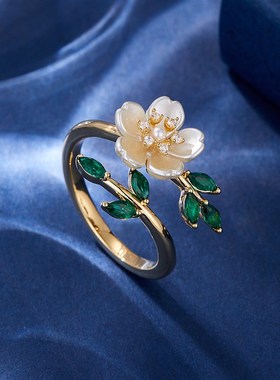 气质时尚春夏花朵开口戒指轻奢高级感微镶精致食指戒甜美新款戒圈