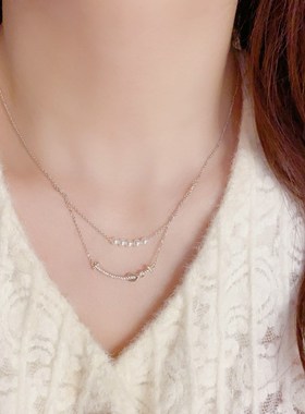 韩式气质小众设计感微笑半双层珍珠项链女简约冷淡风颈链配饰女