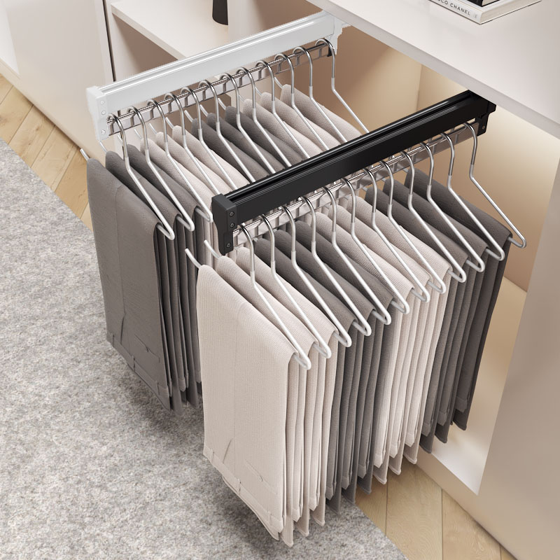 裤架伸缩滑轨抽拉式衣柜内置挂衣杆挂裤子轨道拉杆内衣收纳裤抽架 - 图0