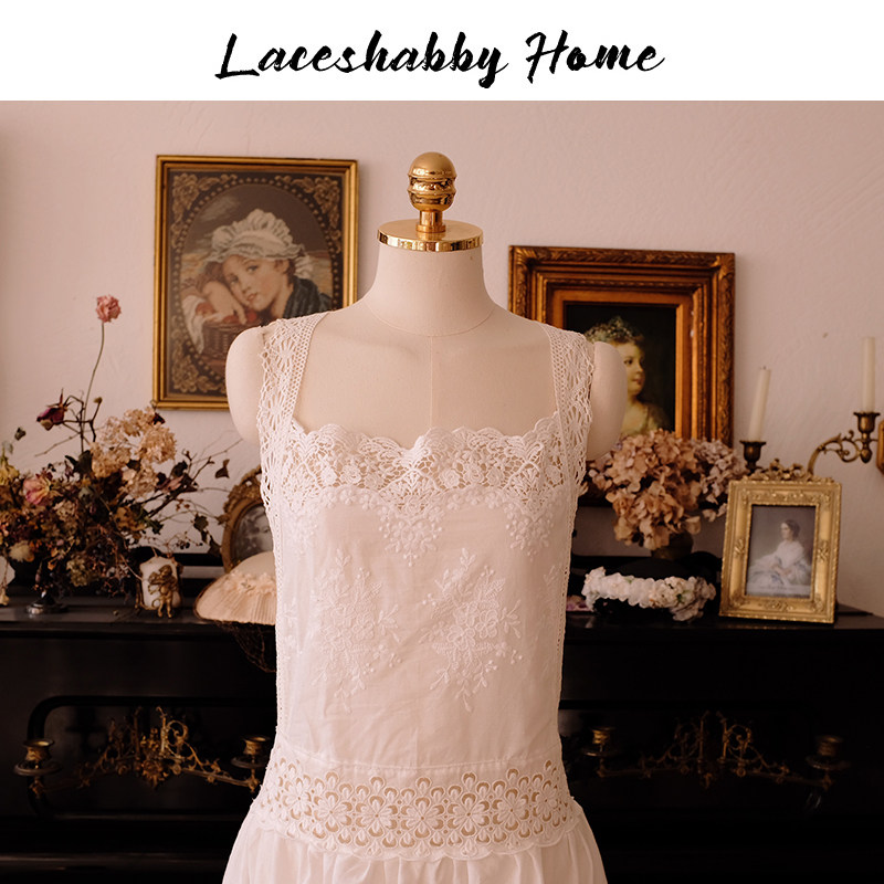 伊丝莎贝新款复古乡村风白色镂空绣花蕾丝棉质法式布艺居家围裙女,淘宝优惠券,粉丝福利购,淘宝优惠卷