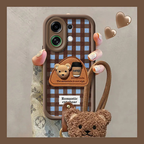 适用OPPOK13Turbo手机壳K12S咖啡熊支架K11X创意挂绳K10可爱卡通OPPO女款Find X8全包硅胶防摔X7ultra保护套 - 图0