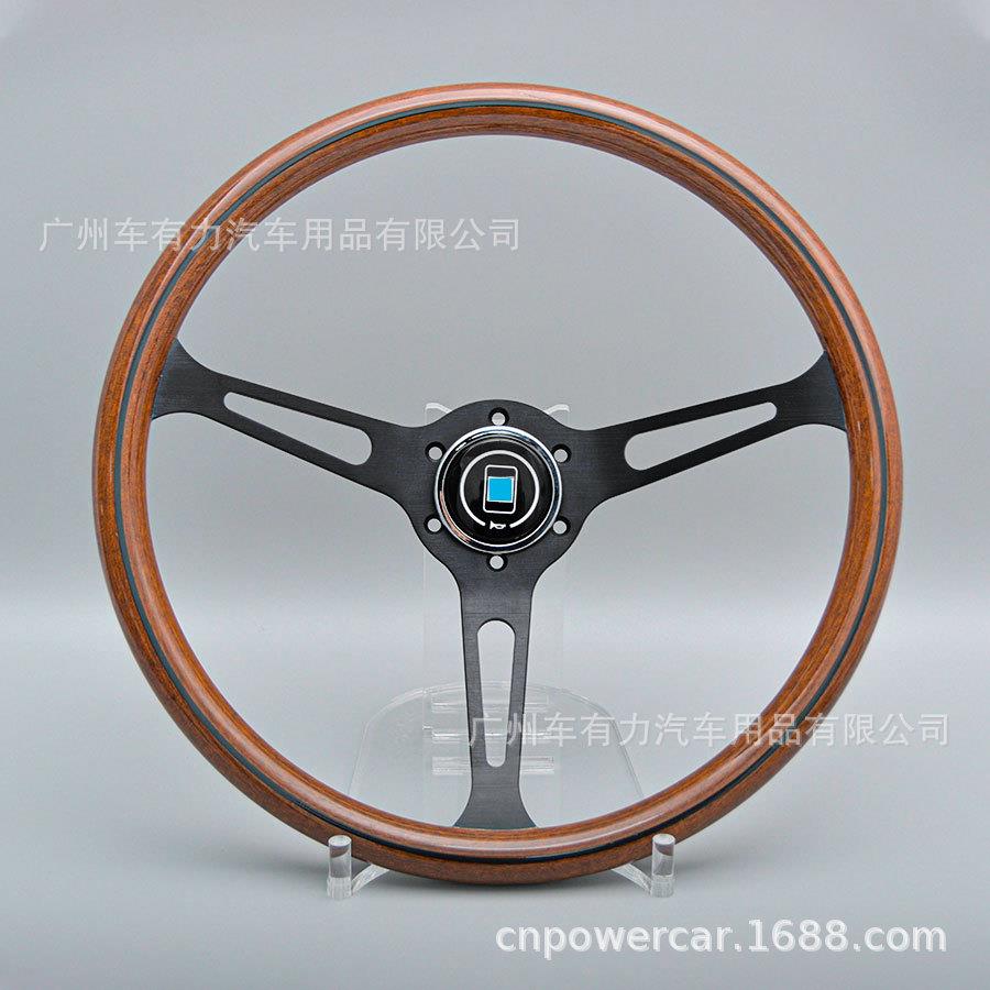 直销15寸黑色支架方向盘改装老爷车桃木色通用方向盘 - 图0