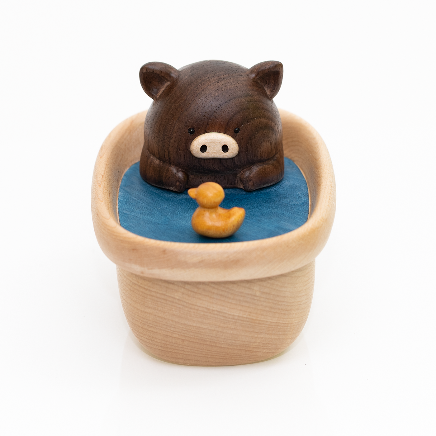 爱洗澡的猪牙签盒棉签盒牙线盒可爱卡通实木桌面收纳盒首饰盒刻字,淘宝优惠券,粉丝福利购,淘宝优惠卷