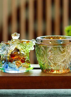 新品琉璃一桶金路路畅通一桶金钱摆件招财聚宝盆S玄关客厅店铺送