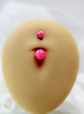芭比粉欧泊脐钉脐环女防敏钛合金