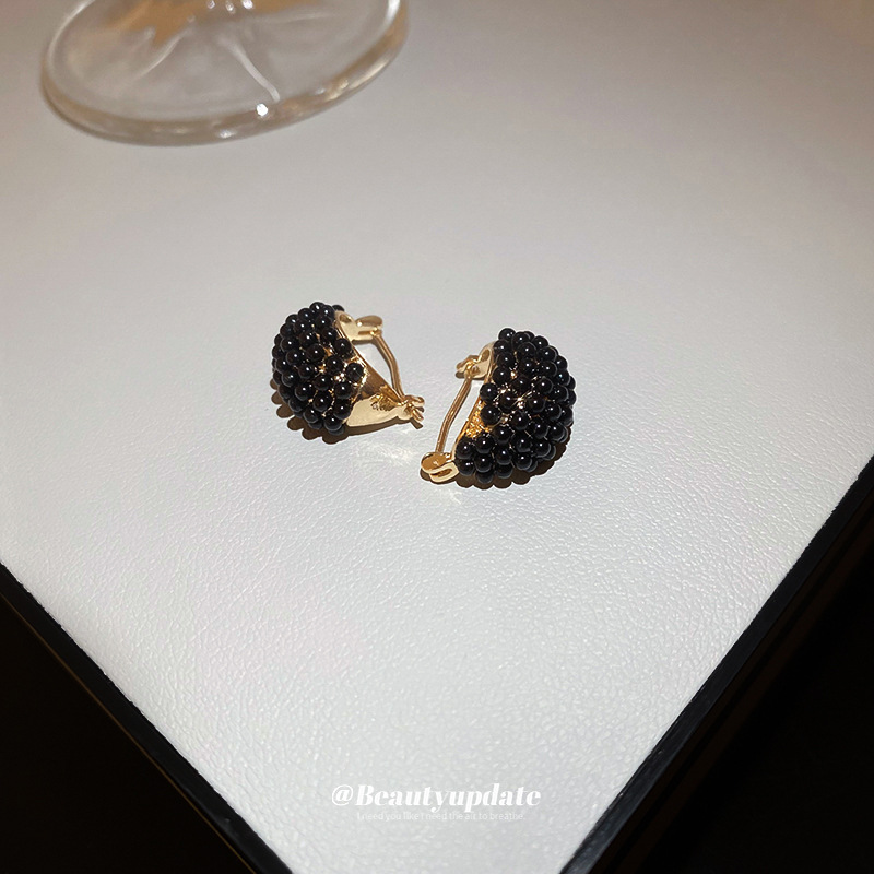 黑色树脂豆豆耳扣小巧精致小众时尚设计感耳环港风高级感精美耳饰
