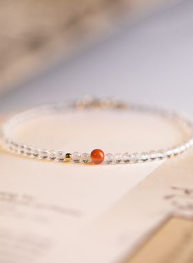 极速极细2mm刻面白水晶手链女小南红1F4k金超细小众设计感礼物ins