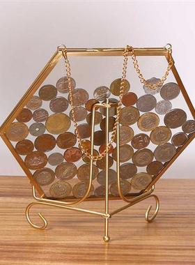 极速六边形硬币展示框 新房客厅玄关装饰酒柜软Q装 透明存钱筒玻