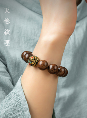 极速正宗金丝檀手串沉水老料w檀香木乌木质佛珠念珠单圈文玩盘玩