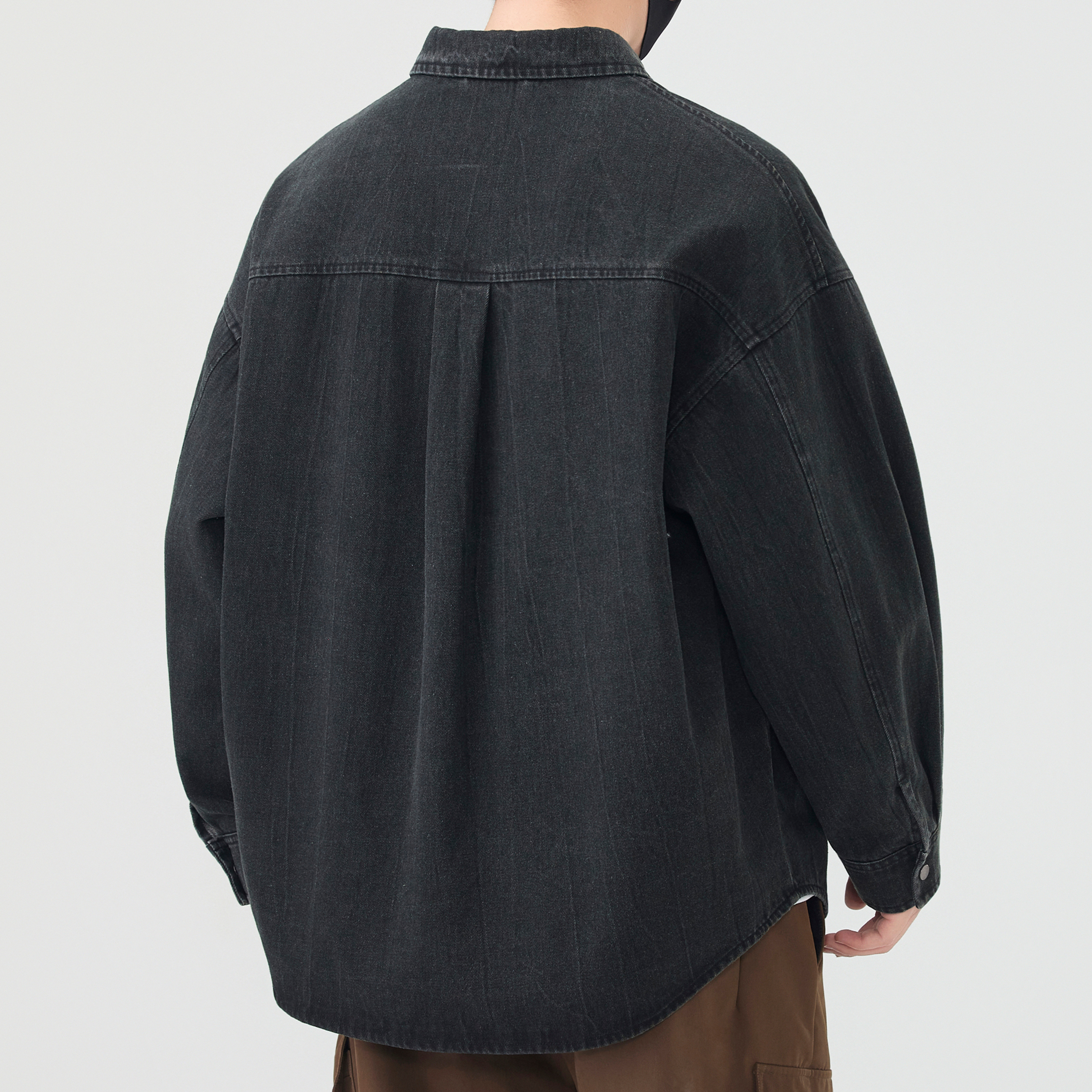 2025新款日系复古牛仔衬衫男秋季水洗时尚潮流方领男衬衣潮流外套 - 图1