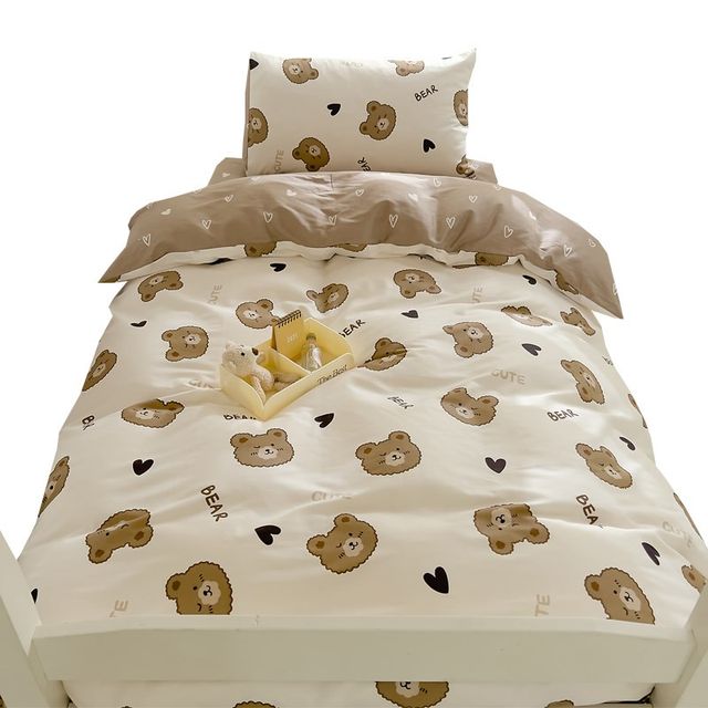 College student dormitory three-piece h-set bedding full cotton single bed printed quilt cover bed single pure cotton quilt up and down